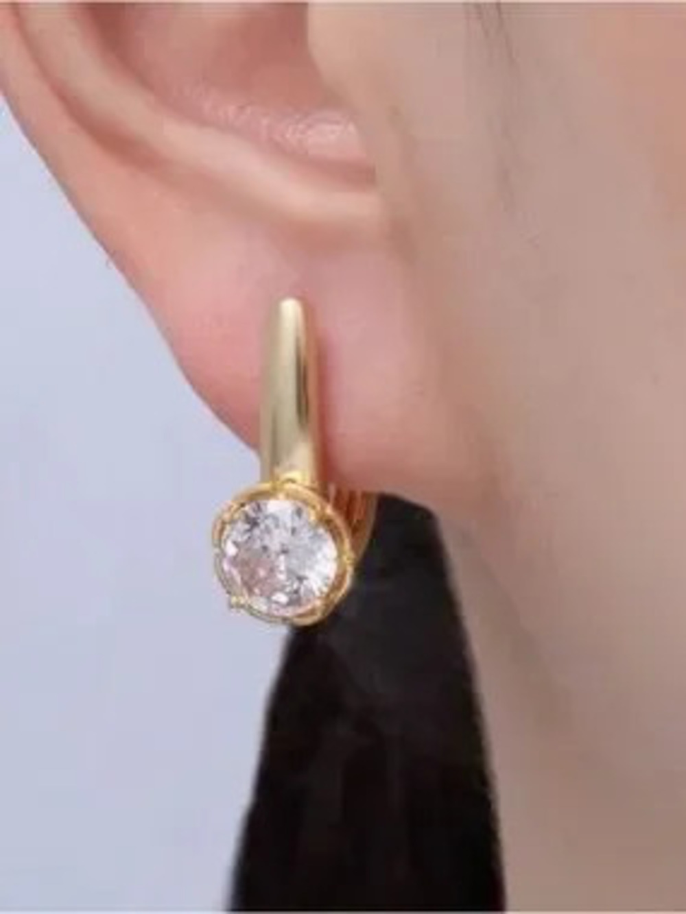Gold Round CZ Hoop Earrings (4468)